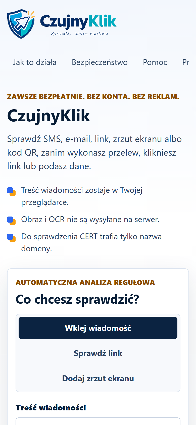 CzujnyKlik - widok mobilny