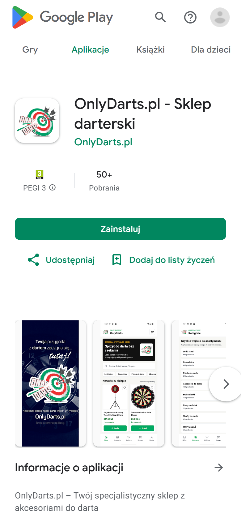 OnlyDarts.pl - widok aplikacji mobilnej