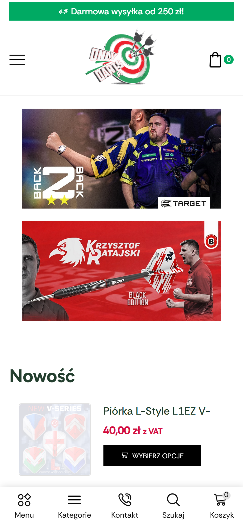 OnlyDarts.pl - widok mobilny