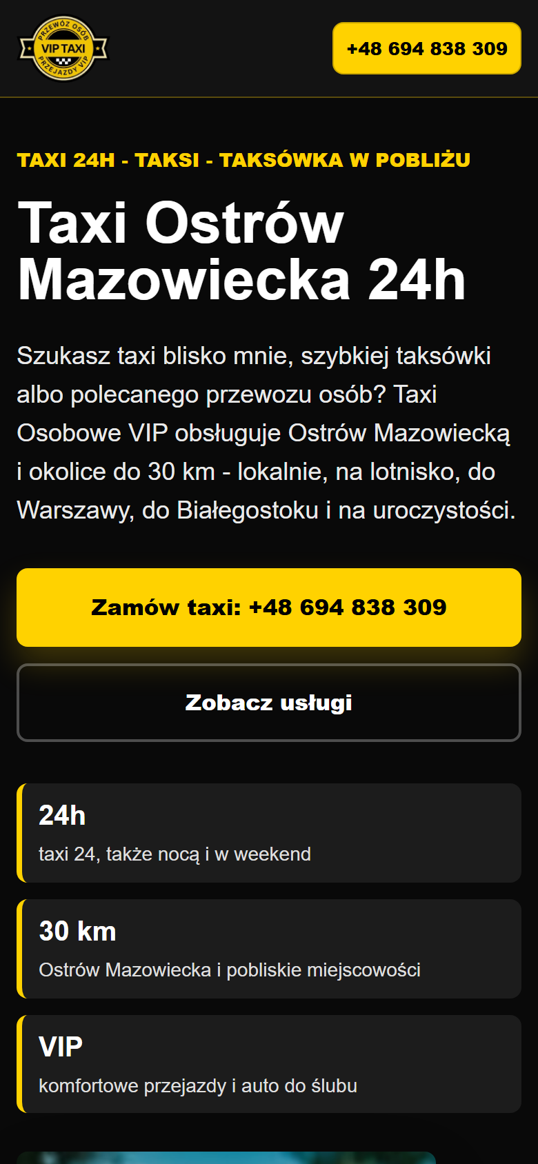 Taxi Ostrów Mazowiecka - widok mobilny