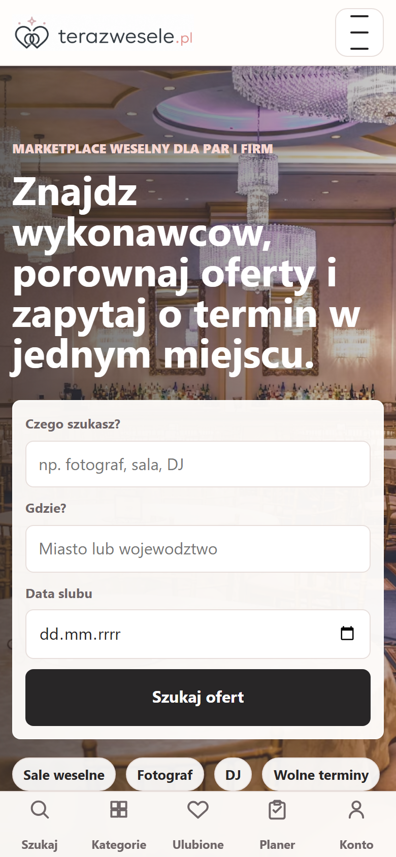 TerazWesele.pl - widok mobilny